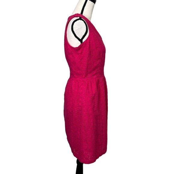 L.L. Bean Hot Pink Eyelet V-Neck Cotton A-Line Dress Size 8 - Picture 4 of 8